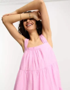 Glamorous Tiered Cami Smock Dress With Bow Back In Candy -RIVER ISLAND || PULL & BEAR || ONLY Sales Store 204062233 4