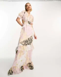 Reclaimed Vintage Limited Edition Maxi Ruffle Dress With Open Tie Back In Floral Print -RIVER ISLAND || PULL & BEAR || ONLY Sales Store 204064944 4