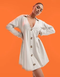 ASOS DESIGN Long Sleeve Mini Smock Dress With Buttons In Black -RIVER ISLAND || PULL & BEAR || ONLY Sales Store 204068804 1 stone