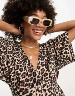 ASOS DESIGN Flutter Sleeve Mini Tea Dress With Buttons In Leopard Print -RIVER ISLAND || PULL & BEAR || ONLY Sales Store 204068829 3