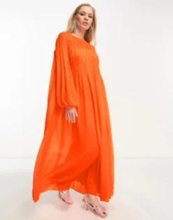 ASOS EDITION Shirred Bust Oversized Maxi Dress In Bright Orange -RIVER ISLAND || PULL & BEAR || ONLY Sales Store 204070752 4