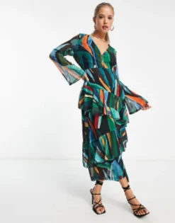 Never Fully Dressed Ruffle Maxi Dress In Abstract Print -RIVER ISLAND || PULL & BEAR || ONLY Sales Store 204077078 4