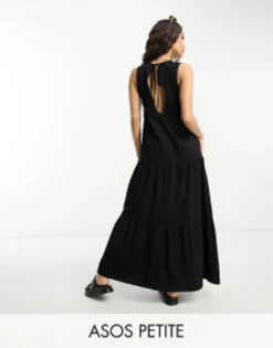 ASOS DESIGN Petite Sleeveless Tiered Maxi Dress In Black