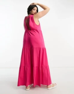 ASOS DESIGN Curve Sleeveless Tiered Maxi Dress In Bright Pink -RIVER ISLAND || PULL & BEAR || ONLY Sales Store 204093763 3