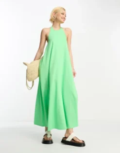 ASOS DESIGN Halter Maxi Dress In Bright Green