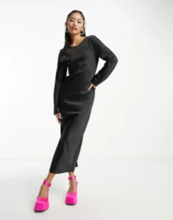 Monki Long Sleeve Cross Back Dress In Brown -RIVER ISLAND || PULL & BEAR || ONLY Sales Store 204102683 1 black