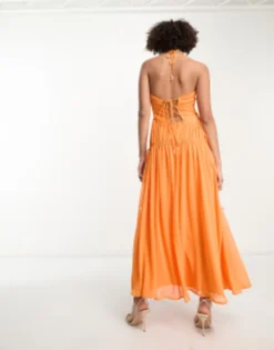 ASOS DESIGN Tall Cutwork Maxi Slip Dress With Drawstring Waist In Orange -RIVER ISLAND || PULL & BEAR || ONLY Sales Store 204108920 3