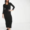 Daisy Street Scoop Neck Maxi Dress In Black Pointelle