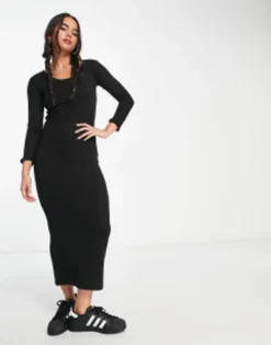 Daisy Street Scoop Neck Maxi Dress In Black Pointelle