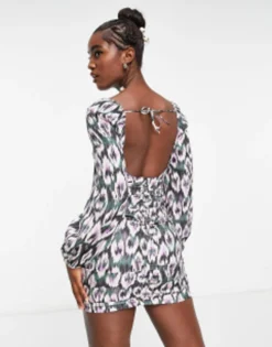 PULL & BEAR Pull&Bear Long Sleeve Printed Mini Dress With Ruched Detail In Pink -RIVER ISLAND || PULL & BEAR || ONLY Sales Store 204114381 4