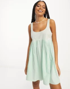 ASOS DESIGN Square Neck Mini Seersucker Dress In Mixed Gingham Print