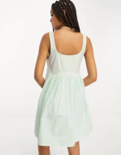 ASOS DESIGN Square Neck Mini Seersucker Dress In Mixed Gingham Print -RIVER ISLAND || PULL & BEAR || ONLY Sales Store 204131972 3