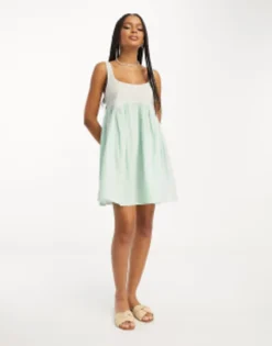 ASOS DESIGN Square Neck Mini Seersucker Dress In Mixed Gingham Print -RIVER ISLAND || PULL & BEAR || ONLY Sales Store 204131972 4