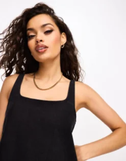 ASOS DESIGN Petite Denim Pinny Dress In Black -RIVER ISLAND || PULL & BEAR || ONLY Sales Store 204133779 3