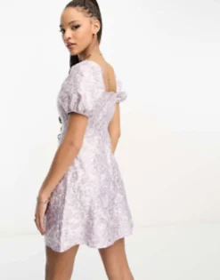 Miss Selfridge Jacquard Puff Sleeve Corset Mini Dress In Lilac -RIVER ISLAND || PULL & BEAR || ONLY Sales Store 204138409 3