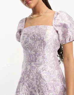 Miss Selfridge Jacquard Puff Sleeve Corset Mini Dress In Lilac -RIVER ISLAND || PULL & BEAR || ONLY Sales Store 204138409 4