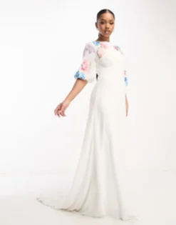 Maya Bridal Embroidered Puff Sleeve Maxi Dress In Ivory -RIVER ISLAND || PULL & BEAR || ONLY Sales Store 204149709 3