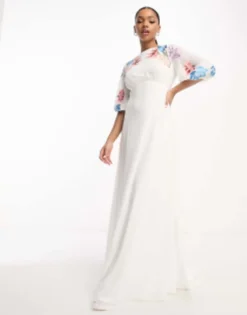 Maya Bridal Embroidered Puff Sleeve Maxi Dress In Ivory -RIVER ISLAND || PULL & BEAR || ONLY Sales Store 204149709 4