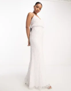 Maya Bridal Embellished Fishtail Maxi Dress In Ivory
