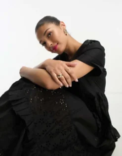 ASOS DESIGN Broderie Patched Tent Maxi Dress In Black -RIVER ISLAND || PULL & BEAR || ONLY Sales Store 204162634 3