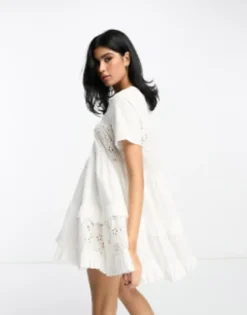 ASOS DESIGN Broderie Patched Tent Mini Dress In White -RIVER ISLAND || PULL & BEAR || ONLY Sales Store 204162657 3
