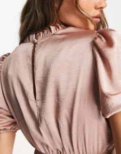 ASOS DESIGN High Neck Puff Sleeve Mini Satin Dress In Light Pink -RIVER ISLAND || PULL & BEAR || ONLY Sales Store 204179610 3