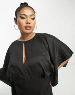 ASOS DESIGN Curve Keyhole Bodice Satin Angel Sleeve Mini Dress In Black -RIVER ISLAND || PULL & BEAR || ONLY Sales Store 204179738 3