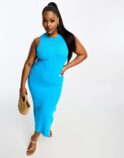 ASOS DESIGN Curve Knitted Racer Midi Dress In Bright Blue -RIVER ISLAND || PULL & BEAR || ONLY Sales Store 204186006 1 brightblue 1