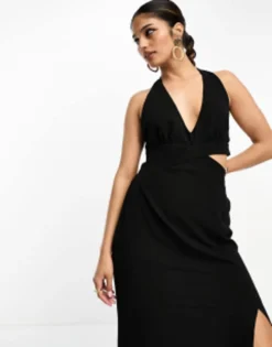 ASOS DESIGN Halter Neck Cut Out Midi Dress In Black -RIVER ISLAND || PULL & BEAR || ONLY Sales Store 204189721 3