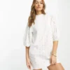 ASOS DESIGN Broderie Mini Dress With Puff Sleeve In White