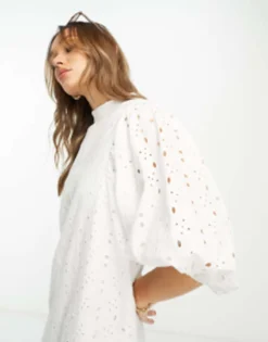 ASOS DESIGN Broderie Mini Dress With Puff Sleeve In White -RIVER ISLAND || PULL & BEAR || ONLY Sales Store 204196905 3