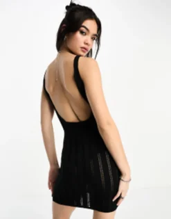 ASOS DESIGN Knitted Chunky Mini Dress With Low Back In Black