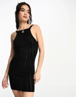 ASOS DESIGN Knitted Chunky Mini Dress With Low Back In Black -RIVER ISLAND || PULL & BEAR || ONLY Sales Store 204197611 3