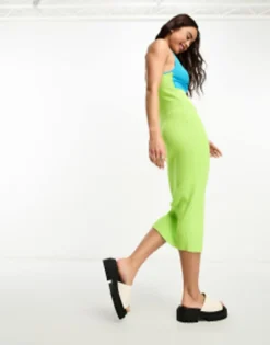 ASOS DESIGN Knitted Maxi Dress With Twist Front In Colour Block In Blue & Lime -RIVER ISLAND || PULL & BEAR || ONLY Sales Store 204197631 4