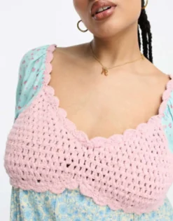 ASOS DESIGN Curve Crochet Bardot Mini Dress In Floral Ditsy Mix Print -RIVER ISLAND || PULL & BEAR || ONLY Sales Store 204197700 4