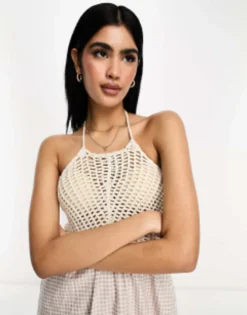 ASOS DESIGN Crochet Halter Mini Dress With Broderie Hem In Gingham -RIVER ISLAND || PULL & BEAR || ONLY Sales Store 204197747 3
