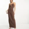 NA-KD X Annijor Maxi Dress With Cut Out Detail In Brown
