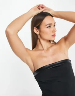 NA-KD X Annijor Maxi Dress With Faux Leather Detail In Black -RIVER ISLAND || PULL & BEAR || ONLY Sales Store 204201456 4