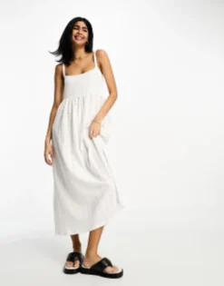 ASOS DESIGN Broderie And Knit Mix Strappy Midi Dress In White -RIVER ISLAND || PULL & BEAR || ONLY Sales Store 204203967 2