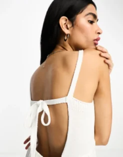 ASOS DESIGN Broderie And Knit Mix Strappy Midi Dress In White -RIVER ISLAND || PULL & BEAR || ONLY Sales Store 204203967 3