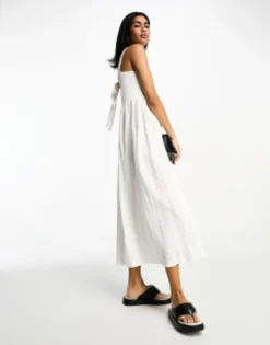 ASOS DESIGN Broderie And Knit Mix Strappy Midi Dress In White -RIVER ISLAND || PULL & BEAR || ONLY Sales Store 204203967 4