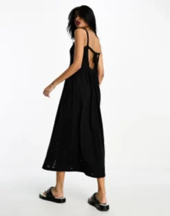 ASOS DESIGN Broderie And Knit Mix Strappy Midi Dress In Black -RIVER ISLAND || PULL & BEAR || ONLY Sales Store 204203977 3