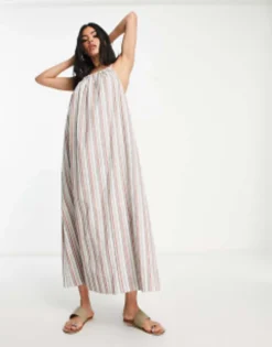 Emory Park Linen Multi Stripe Trapeze Midaxi Dress In Multi -RIVER ISLAND || PULL & BEAR || ONLY Sales Store 204205227 4