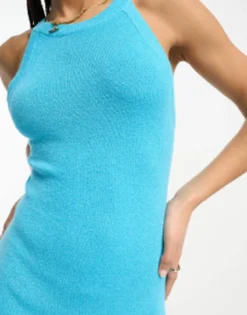 ASOS DESIGN Knitted Halter Maxi Dress In Textured Yarn In Bright Blue -RIVER ISLAND || PULL & BEAR || ONLY Sales Store 204222295 3