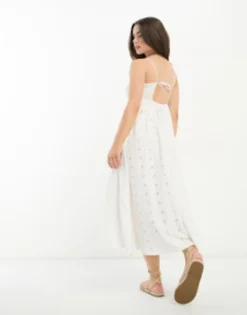 ASOS DESIGN Petite Broderie Strappy Back Detail Midi Dress With Seam Detail In White -RIVER ISLAND || PULL & BEAR || ONLY Sales Store 204225738 3