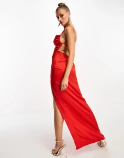 Jaded Rose Cami Maxi Dress With Open Back In Red Satin -RIVER ISLAND || PULL & BEAR || ONLY Sales Store 204228540 4