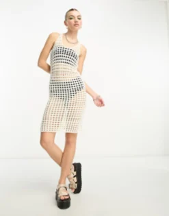 COLLUSION Crochet Scoop Neck Midi Beach Dress In White -RIVER ISLAND || PULL & BEAR || ONLY Sales Store 204229206 3