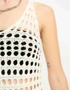 COLLUSION Crochet Scoop Neck Midi Beach Dress In White -RIVER ISLAND || PULL & BEAR || ONLY Sales Store 204229206 4