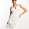 ASYOU Wrap Over Ruched Detail Mini Dress In White