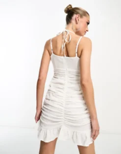 ASYOU Wrap Over Ruched Detail Mini Dress In White -RIVER ISLAND || PULL & BEAR || ONLY Sales Store 204234813 3